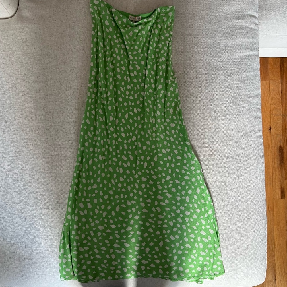 Moon River Lime Green White cheetah Leopard Spot Print Midi Skirt